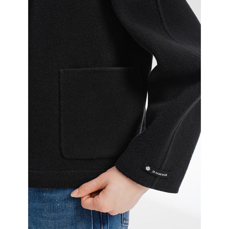 JUZUI Women's 100% Wool Round-Neck Short Coat
