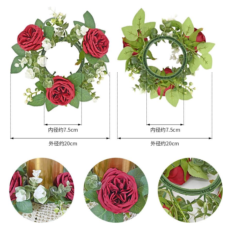 Simulation Austin Rose Wreath, Candle Cup Candlestick Wreath Wreath Decoration Party Wedding Arrangement Wreath