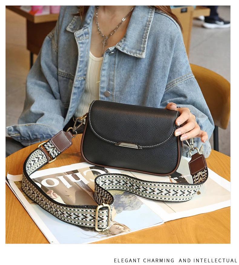 Geantă de mână din piele naturală pentru femei 2024: Geantă de umăr mică și elegantă din piele de vacă, cu curea lată