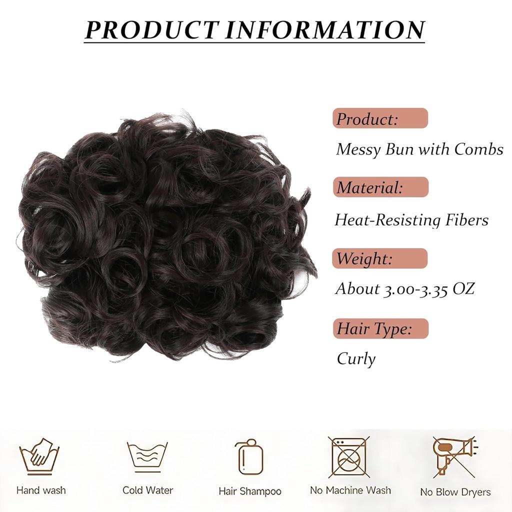 Combs Messy Bun Hair Piece Curly Dish Hair Buns Extension Thick Chignon Hairpiece Clip in Ponytail Scrunchies Hair Pieces for Women