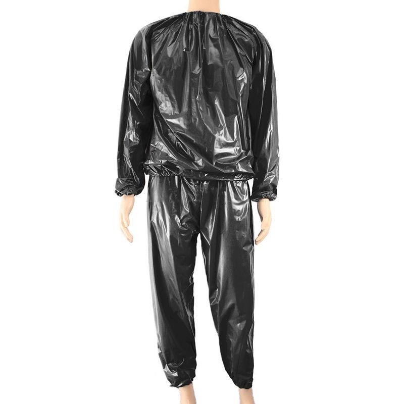 1Set Sauna Top Pants Suit for Weight Loss Waterproof Windproof Sweat Tracksuit Elastic Openings Fat Burning Sports Fitness M чёрный