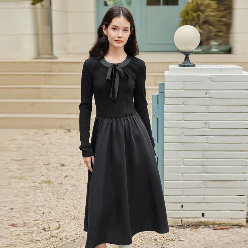 

Le Tine Bow Collar Patchwork A-Line Dress S