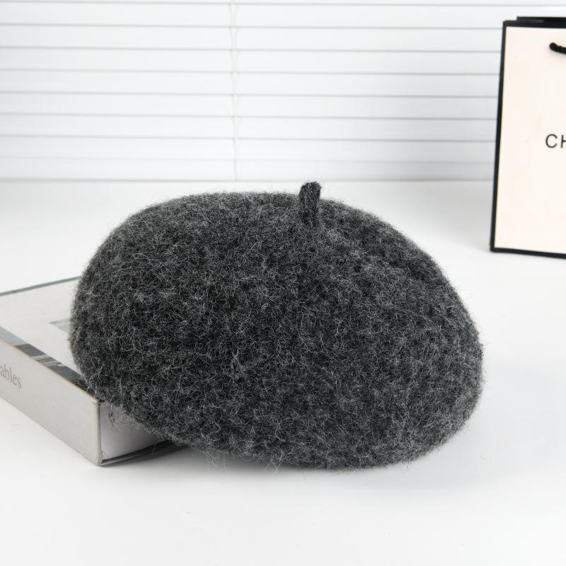 

Берет из смесовой шерсти в корейском стиле: Универсальная, однотонная шляпа для похудения для женщин - Идеально подходит для осени и зимы One Size серый
