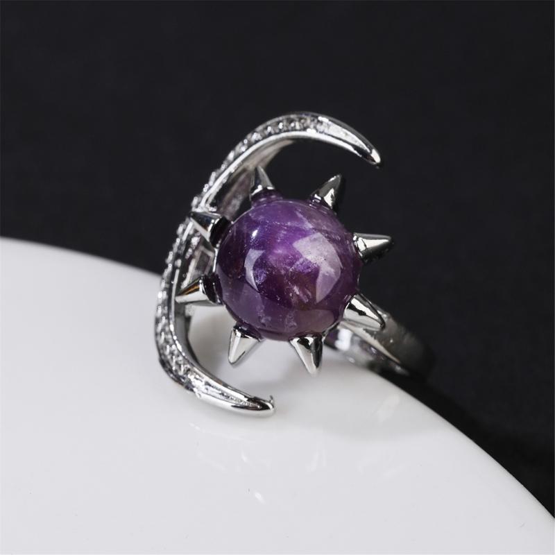 Elegant Moon and Star Crystal Ring Smooth Comfort Band Handmade Finger Jewelry Stylish Daily Wear Accessories