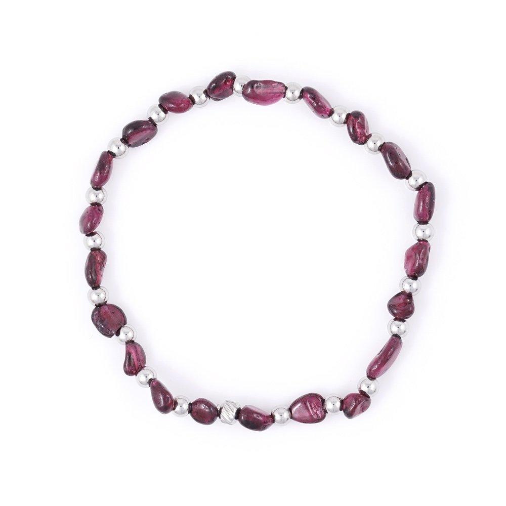 Silver Surgical Ball Point Irregular Garnet Gemstone Bracelet (C2301-Ac951_Wi)