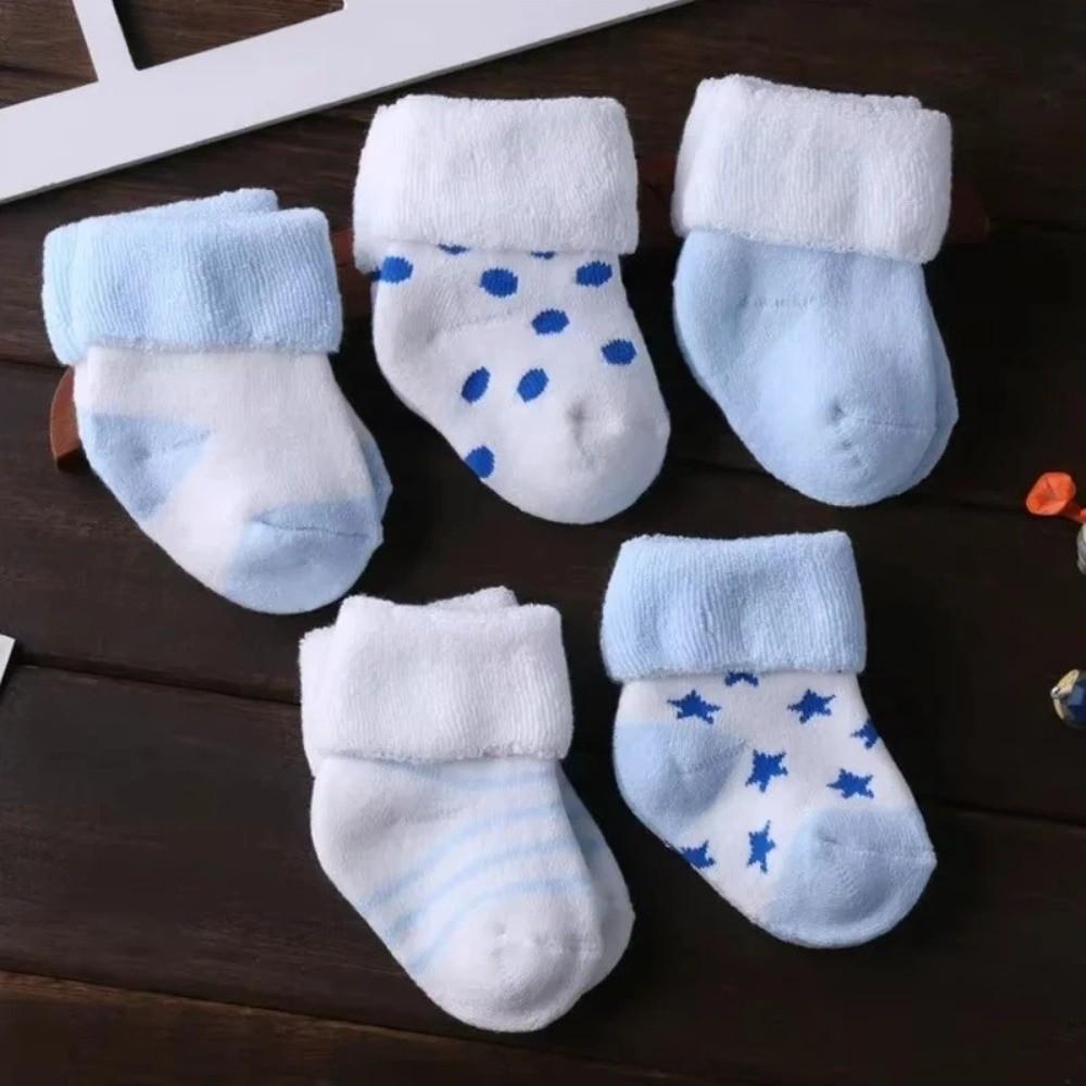 5 Pairs Pink Blue Newborn Socks Cotton Winter Socks New Baby Short Socks  for 0-3 Years Old