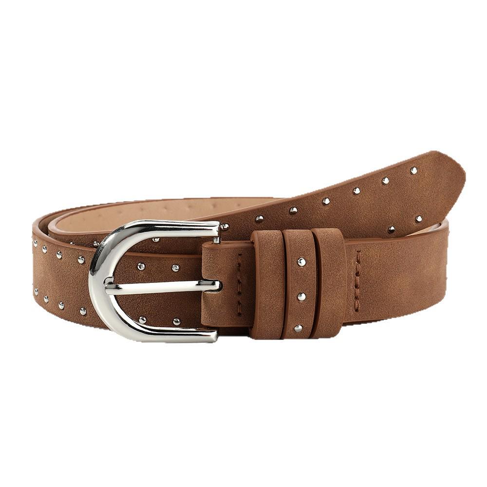 Velvet Studded Leather Belt with Pin Buckle - Retro Hip Hop Style for Women