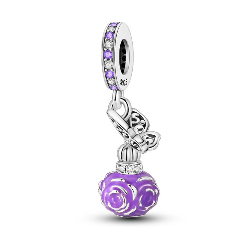 Neues Kupfer Bunte Schmetterling Rosa Parfümflasche Lippenstift Anhänger Perlen Anhänger Geeignet Kompatibel Mit Pandora Armbändern Exquisit Zum Selbermachen
