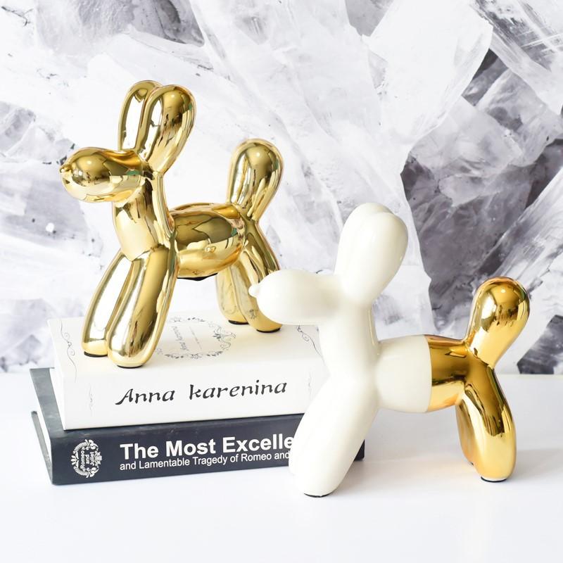 Ceramic Cute Balloon Dog Statue, Animal Sculpture, Home Decoration, Saving Pot for Indoor Office Decor, Gold Standing Craft