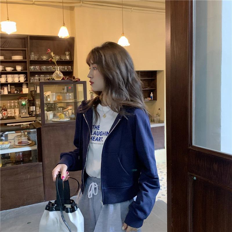 Women S Loose Fit Short Hooded Zip Up Long Sleeve Sweatshirt