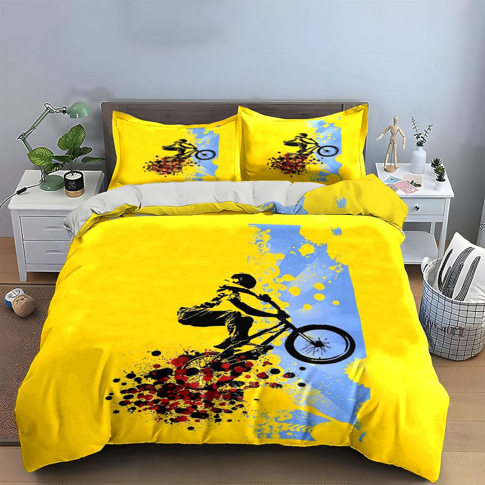 Cyclist with paint splatters. Bedding sets Duvet cover sets Duvet covers Pillowcases(1*Duvet Cover 2*Pillowcases without duvet insert)