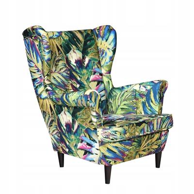 Wingback Armchair ARI PRINT Scandinavian Family Furniture Monstera Green Leaves