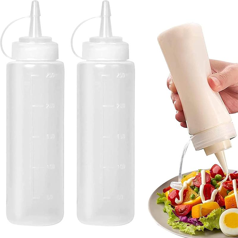 2Pcs 8oz Squeeze Condiment Bottles with Cap 250ml Plastic Condiment Squeeze Bottles Squeezy Bottles With Nozzles Sauce Bottle