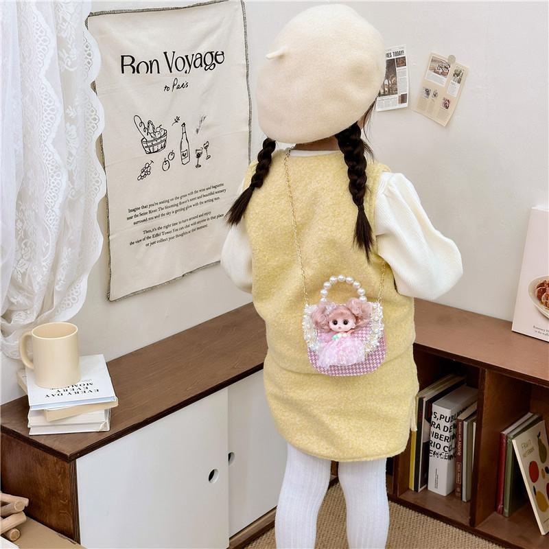 Cute Princess Children's Bag With Stylish Pearl Handle For Little Girls In Colorful Options