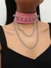 Punk Gothic Spike O-Ring Leather Choker & Metal Clavicle Chain