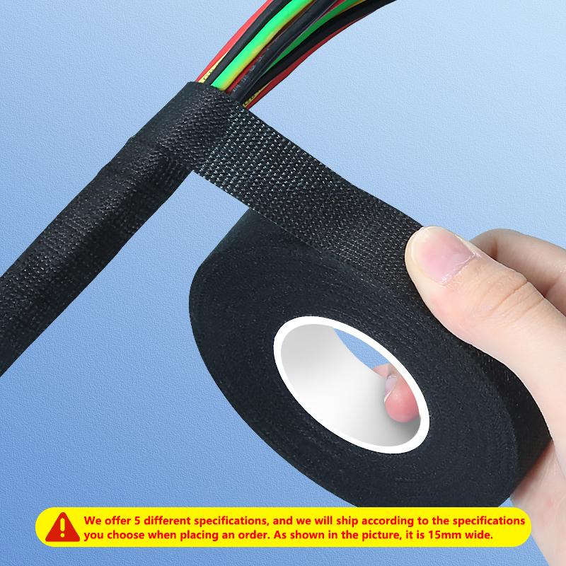 

High Temperature Wire Harness Cloth Tape Automotive Cable Loom Heatproof Fabric Adhesive Tape for Engine Electrical Insulation 9mm&10M чёрный