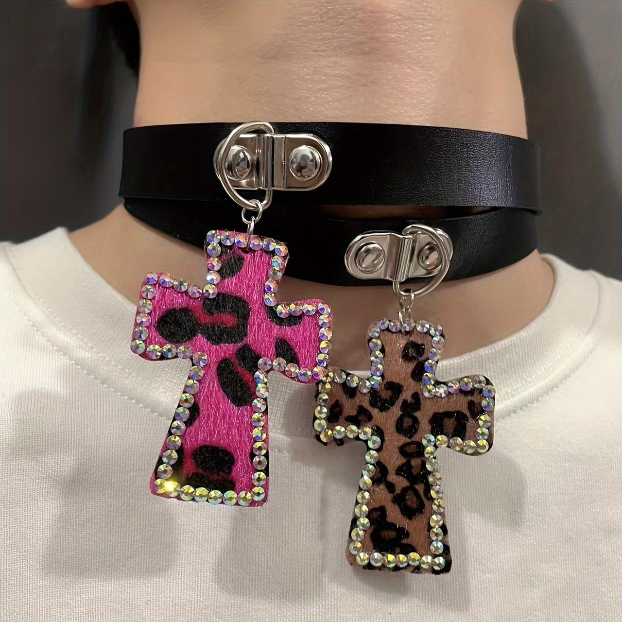 

Ожерелье-крест с леопардовым принтом в стиле Y2K — готический уличный стиль, колье из искусственной кожи для женщин, идеально подходит для повседневной носки и вечеринок розовый