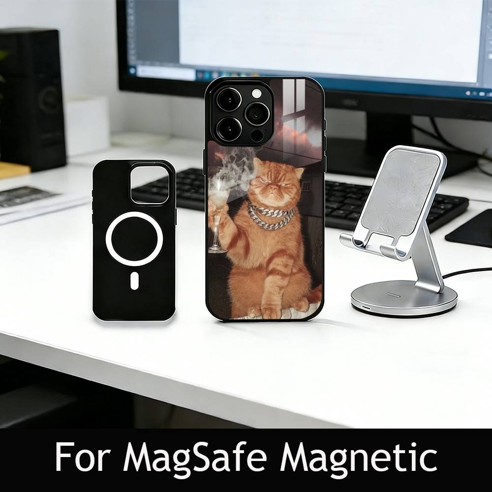 Cool Cat Phone Case For iPhone17,16,15,14,13,12,11 Plus,Pro Magnetic with Magsafe Wireless Charging