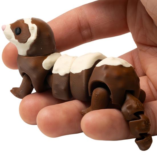 3D Printed Articulated Ferret Toy, Flexible Jointed Fidget Animal Figurine, Cute PLA Desktop Ornament & Car Decor, Stress Relief Kids Gift