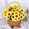 1 Bunch 7 Heads Artificial Sunflowers 29cm Shrubs Fake Flower Bouquet For Garden Bookstore Wedding Cafe Store Party Decor