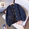 Winter 2025 Women's Slim Fit Blue Denim Long-Sleeve Jacket with Raglan Sleeves and Round Neck