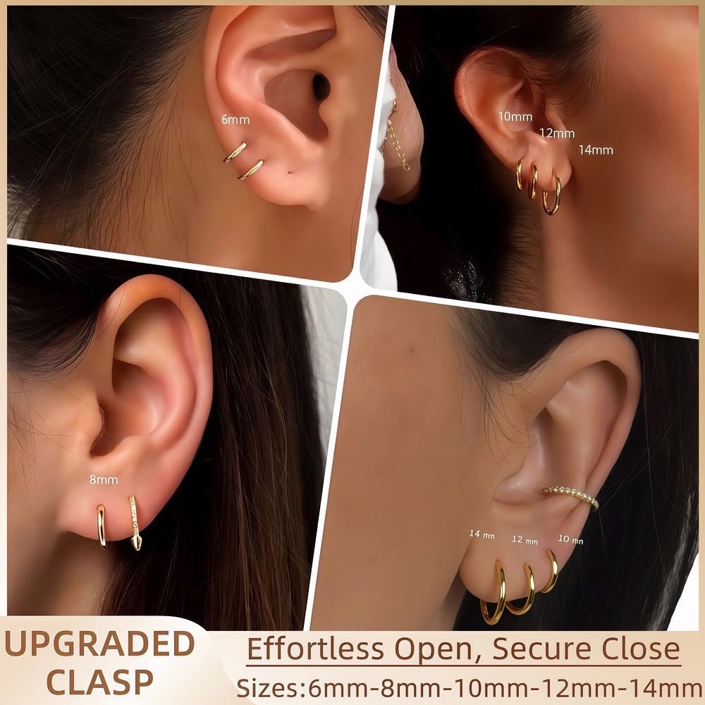 5 Paar 14K Goud Vergulde Huggie Hoepel Oorbellen voor Vrouwen - Hypoallergeen Dagelijks Sieraden voor Gevoelige Oren Meerdere Piercing Set