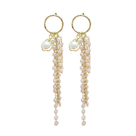 1 Pair Lady Dangle Earrings Imitation Pearl Rhinestone Durable Flower Tassel Luxury Drop Earrings