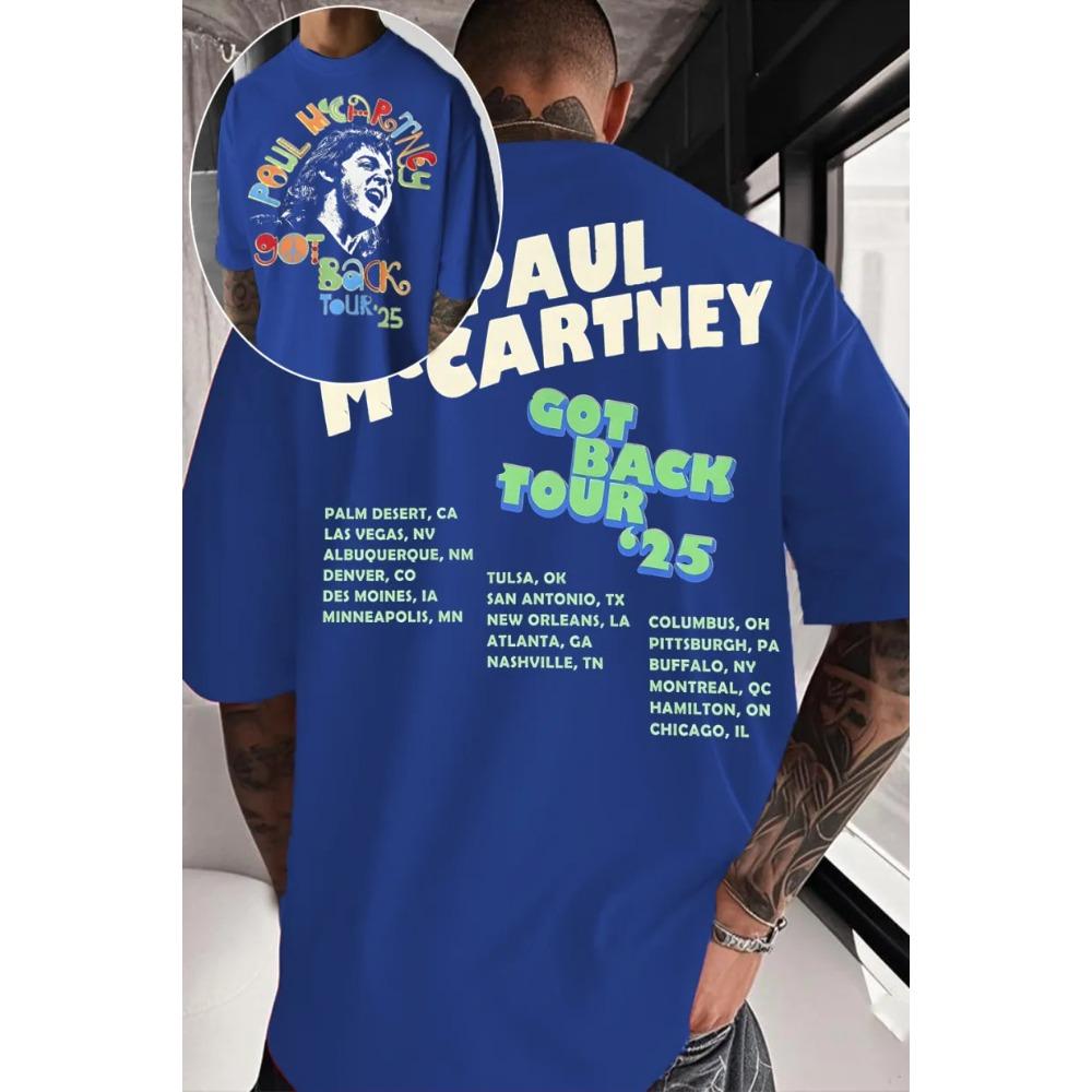 Summer Hot Sale Paul McCartney Got Back Tour Double Sided Print T-shirt Unisex Vintage Hip Hop Streetwear Top Y2K Gothic Cotton Oversized T-shirts