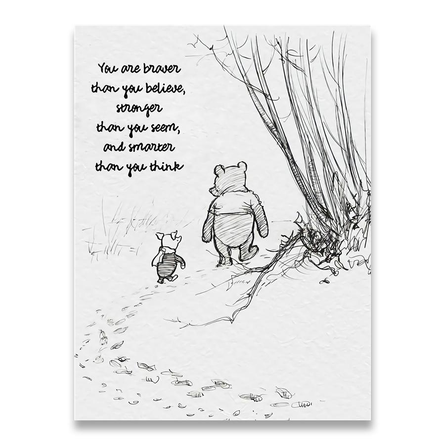 Winnie The Pooh Quotes Canvas Posters and Prints Classic Cartoon Movie Art Painting Black White Picture Kids Room Wall Art Decor