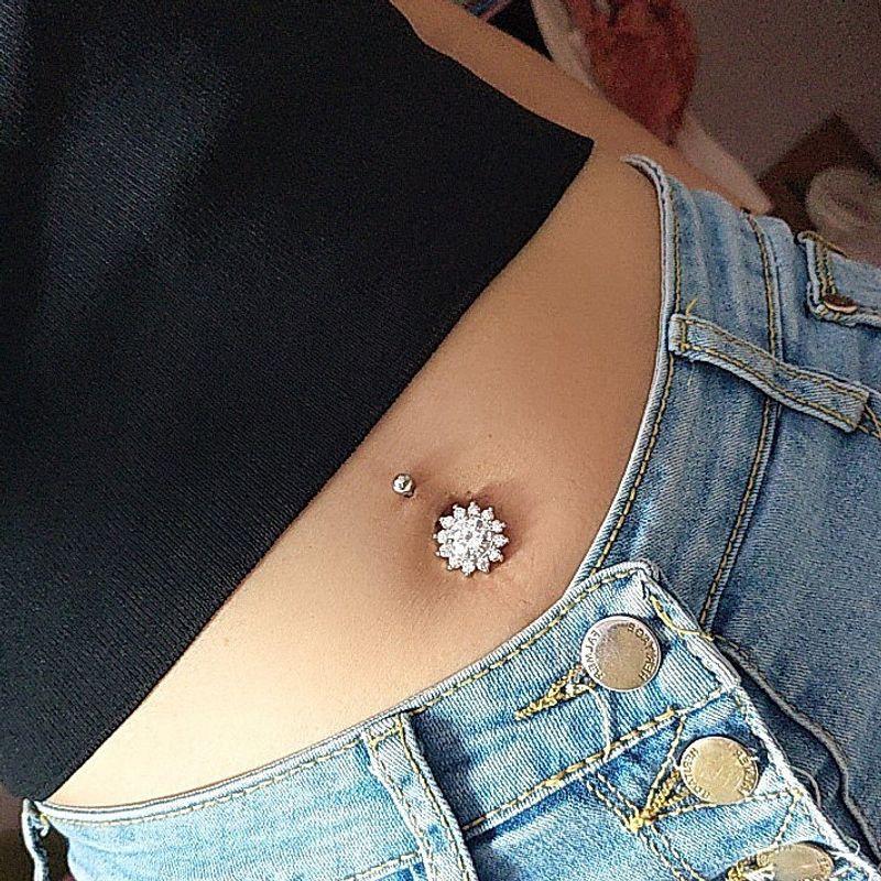 Navel Stud Fashion White Zircon Model Belly Dance Brand New Navel Buckle Piercing Jewelry Anti-Allergy Umbilical Ring