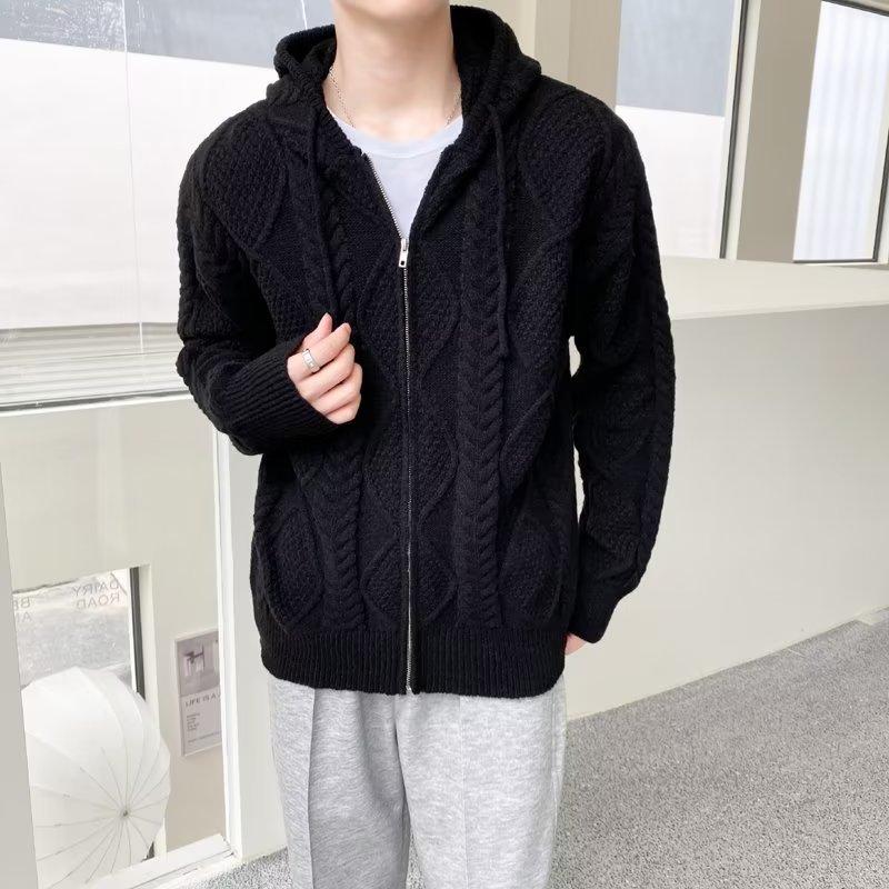 Retro Twist Cardigan Sweater Men's Winter Trendy Brand Knitted Sweater Korean Version Fashion Trend Slim Fit Thickened Knitted Jacket