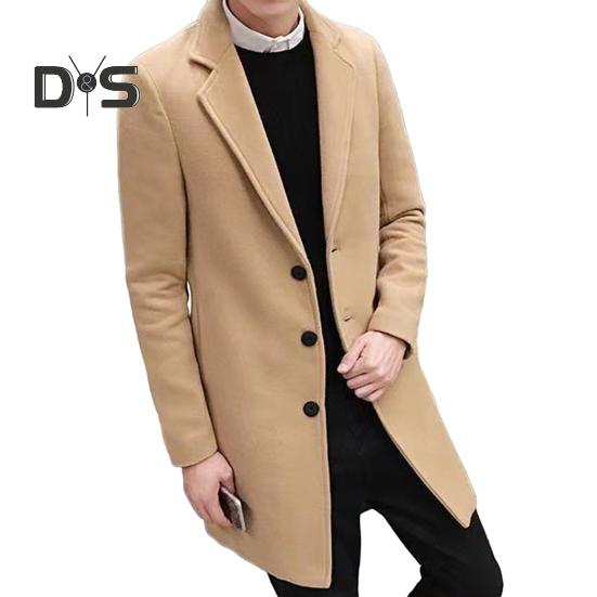 

Мужское осенне-зимнее пальто, однотонный кардиган с лацканами средней длины с длинными рукавами, однобортный, с защитой от морщин, в деловом официальном стиле L хаки