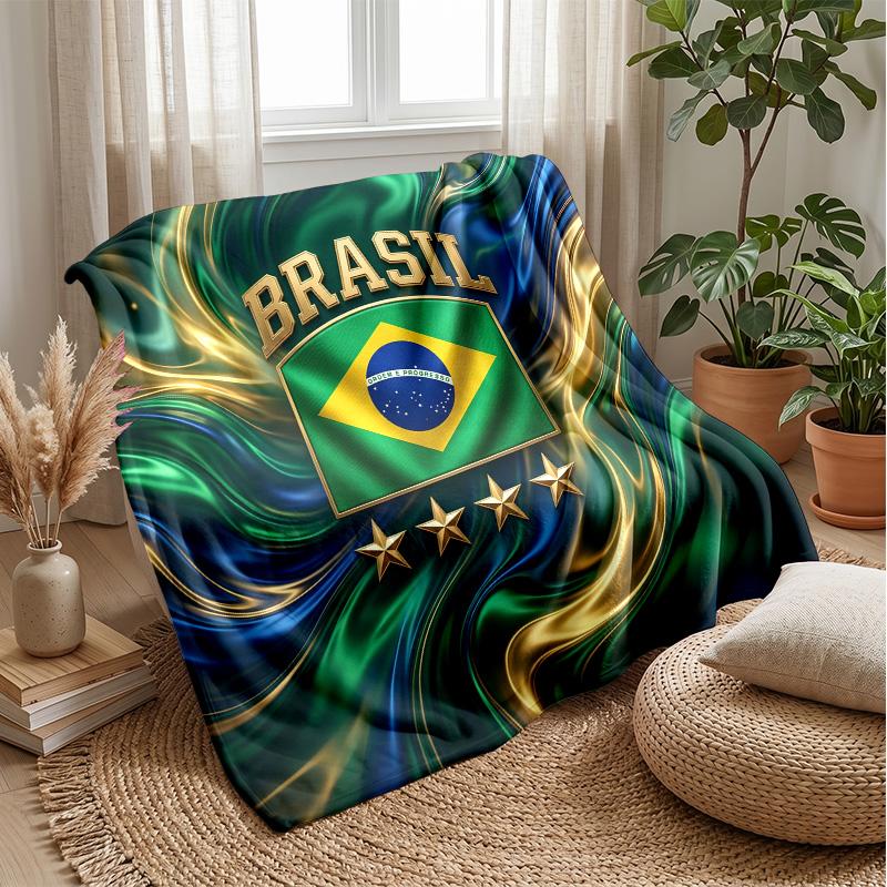 Couverture Flottante Imprimée Football Brésilien Douce pour la Peau Chaude Décorative pour Canapé Lit Intérieur Utilisation Quotidienne