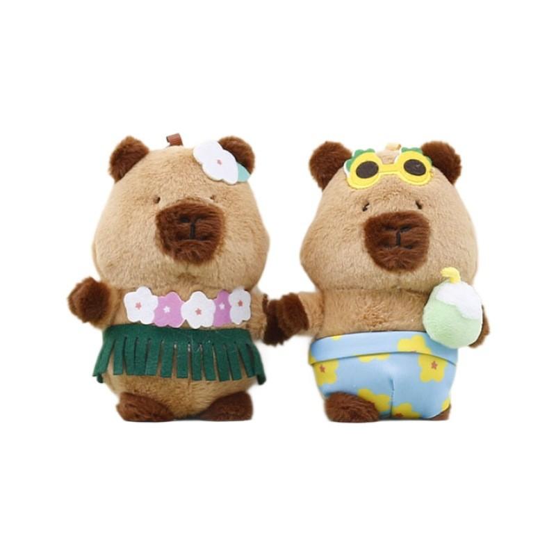 Adorable Tropical Capybara Plush Toy Keychain With Cute Skirt And Swim Ring Design