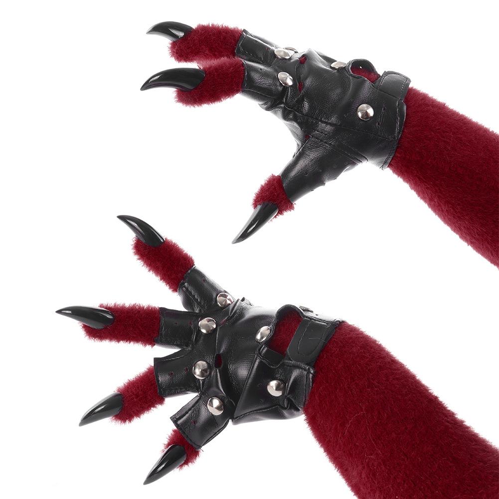 Punk Style Furry Animal Claw Gloves Handmade Leather Cosplay Props Decorative Protective Breathable Warm Winter Gloves