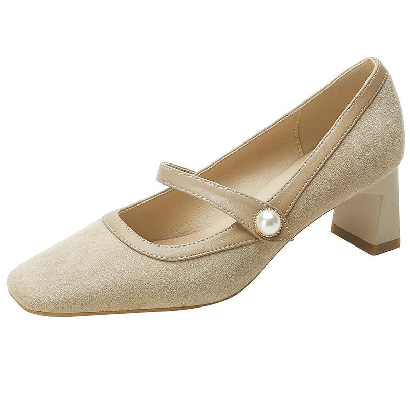Mary Jane high heels women's thick heel 2025 new retro versatile skirt medium heel square head single shoes women