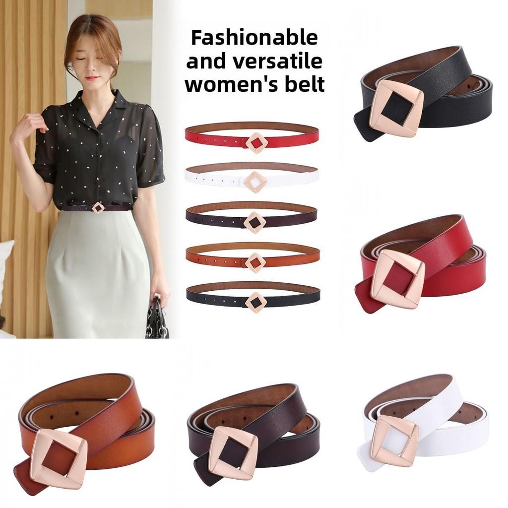 Genuine Leather Womens Retro Gold Buckle Belt With Hollow Design For Casual Fashion