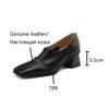 Fashion NEW Spring Women Pumps Genuine Leather Shoes for Women Square Toe Chunky Heel Women Shoes Solid High Heels Simple Ladies Shoes