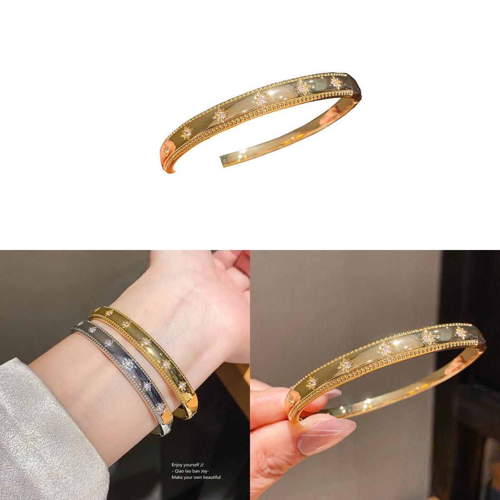 Bracciale in Zirconio Placcato Oro Stile Retrò con Design Geometrico per Eleganti Accessori da Donna