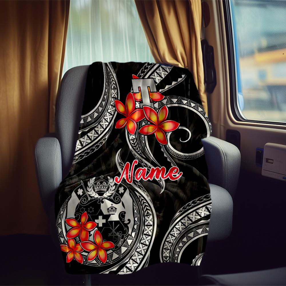 Polynesian Tattoo Plumeria Customize Your Name Rv Blanket Comfortable Soft Lightweight All Season Multi Purpose Blanket For Travel Camping Picnics