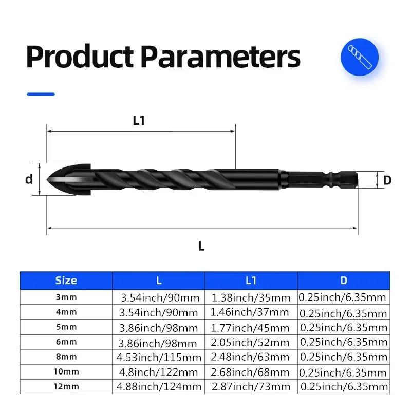 Multiple pack options Cross Hex Tile Drill Bit Set Glass Concrete Ceramic Tile Hard Alloy Triangle Drilling Bit Hole Opener