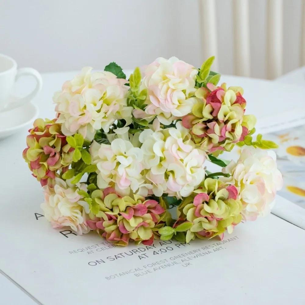 3D 10 Heads Artificial Hydrangea Fake Plants Flowers Arrangement Fake Flower Plastic Silk Flowers Party Decor