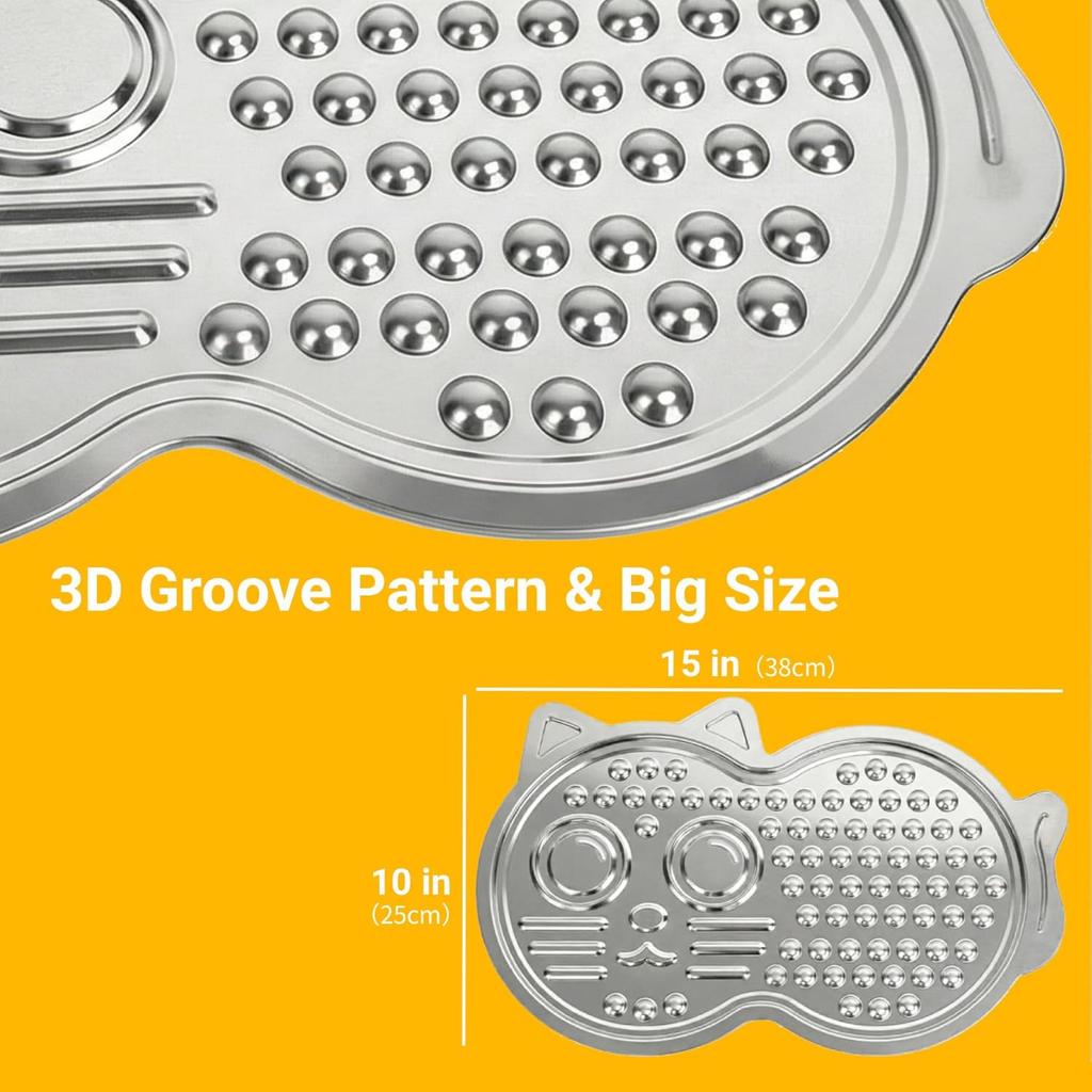 Heavy Duty Stainless Steel Lick Mat for Dogs & Cats – 15" x 10" Extra Large Chew Proof Slow Feeder with Suction Cups, Metal Licking Pad for Anxiety