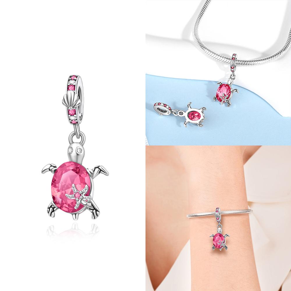 Authentic Murano Blue Turtle Pink Glass Bead Charms Compatible With Bracelets Charm Bead Charms Copper Jewellery Making Diy Anniversary Gift