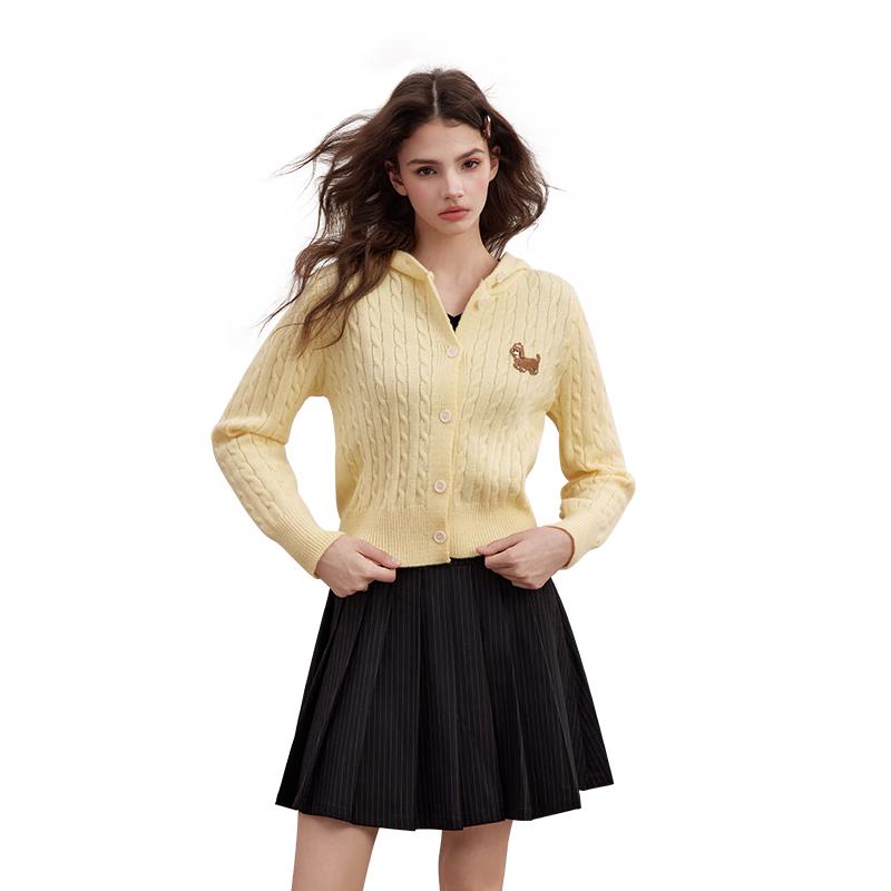 

UNIFREE College Style Dog Embroidered Hooded Knit Cardigan One Size