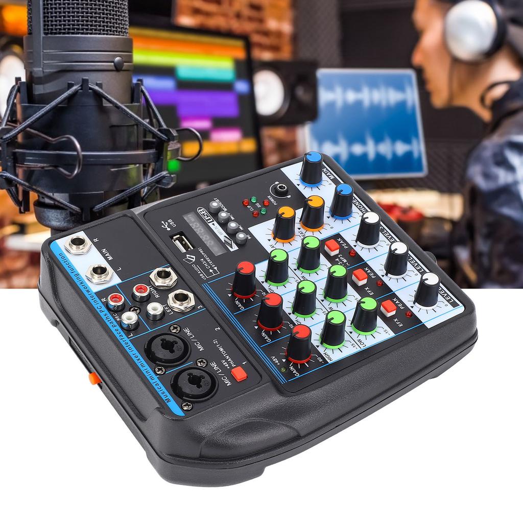 F4‑MB Portable Mini Mixer 4 Channel DJ Audio Mixer Sound Board Console for PC Recording Singing Webcast Party
