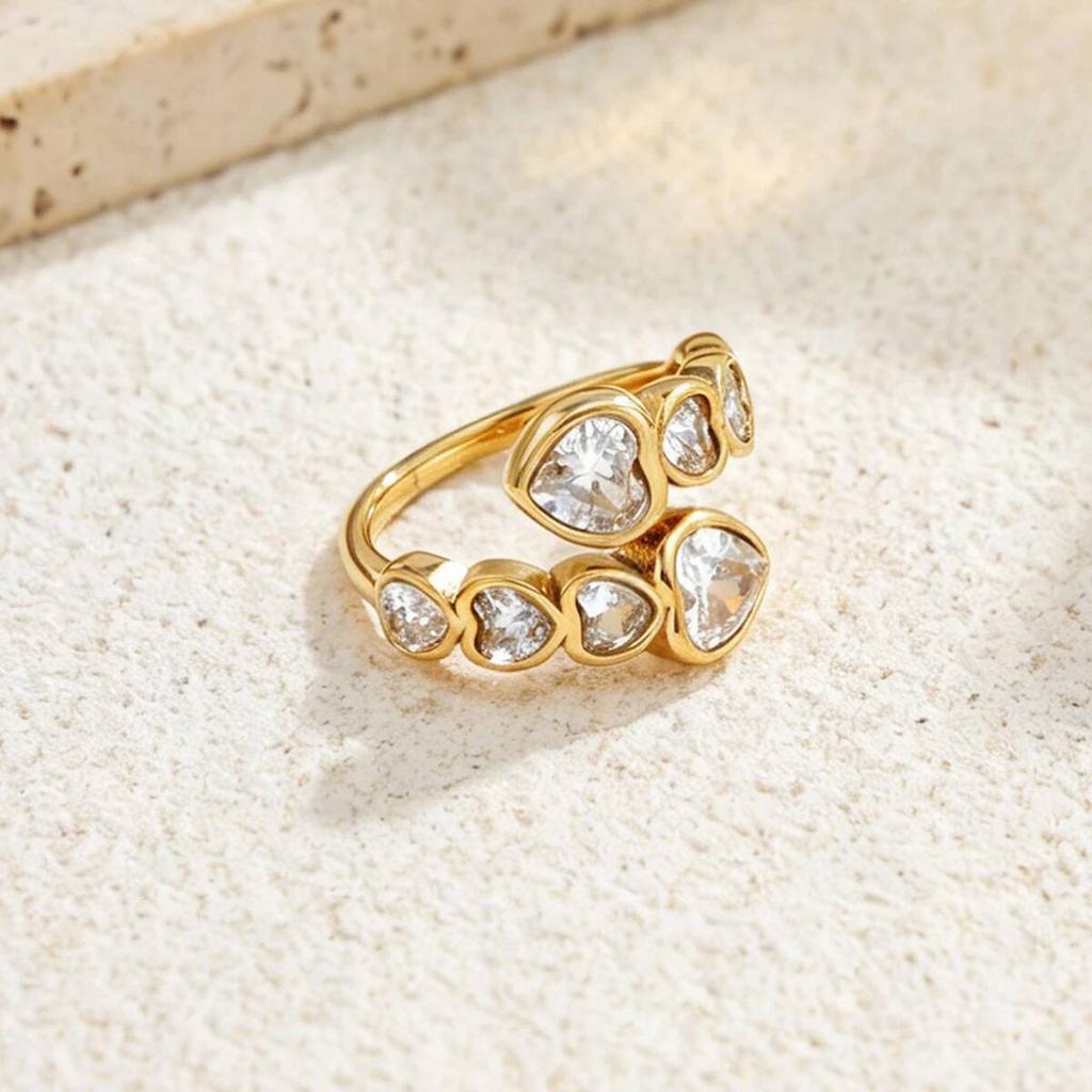 Salircon 5 Styles Exquisite Luxury Stainless Steel Zircon PVD18K Gold Color Plated Open Rings Women Fashion Jewelry Waterproof
