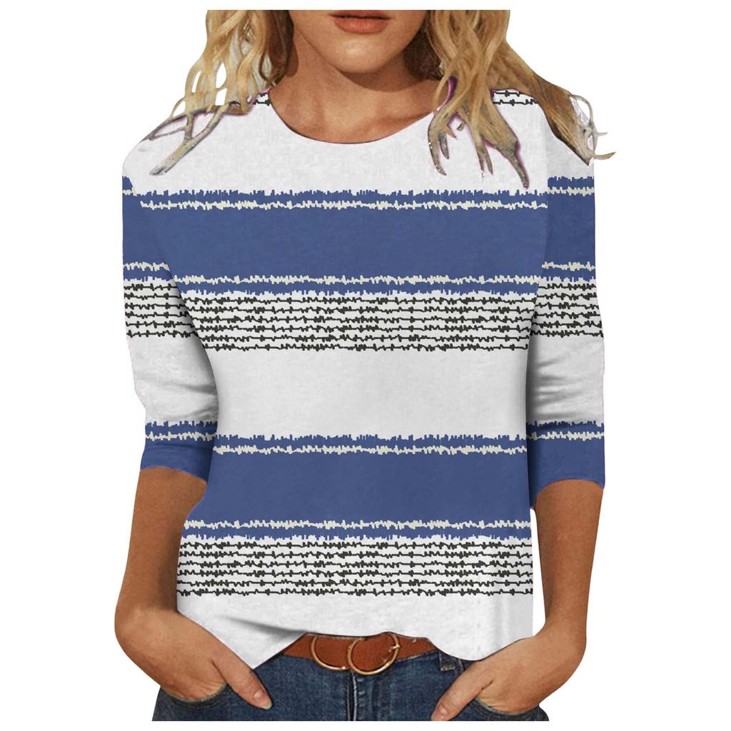 Women's Fashion Casual Temperament Irregular Color Patchwork Printed Seven-quarter Sleeve Blouse