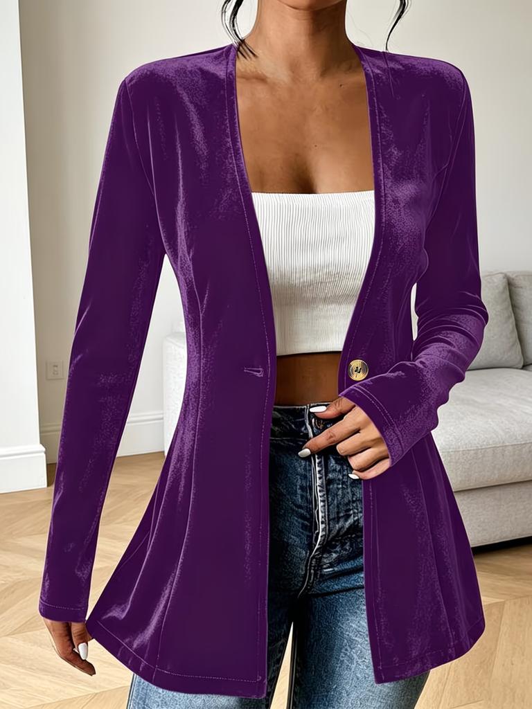 Women Velvet Long Sleeve Cardigan Open Front Casual Loose Fit Solid Color Coat with Button Detail