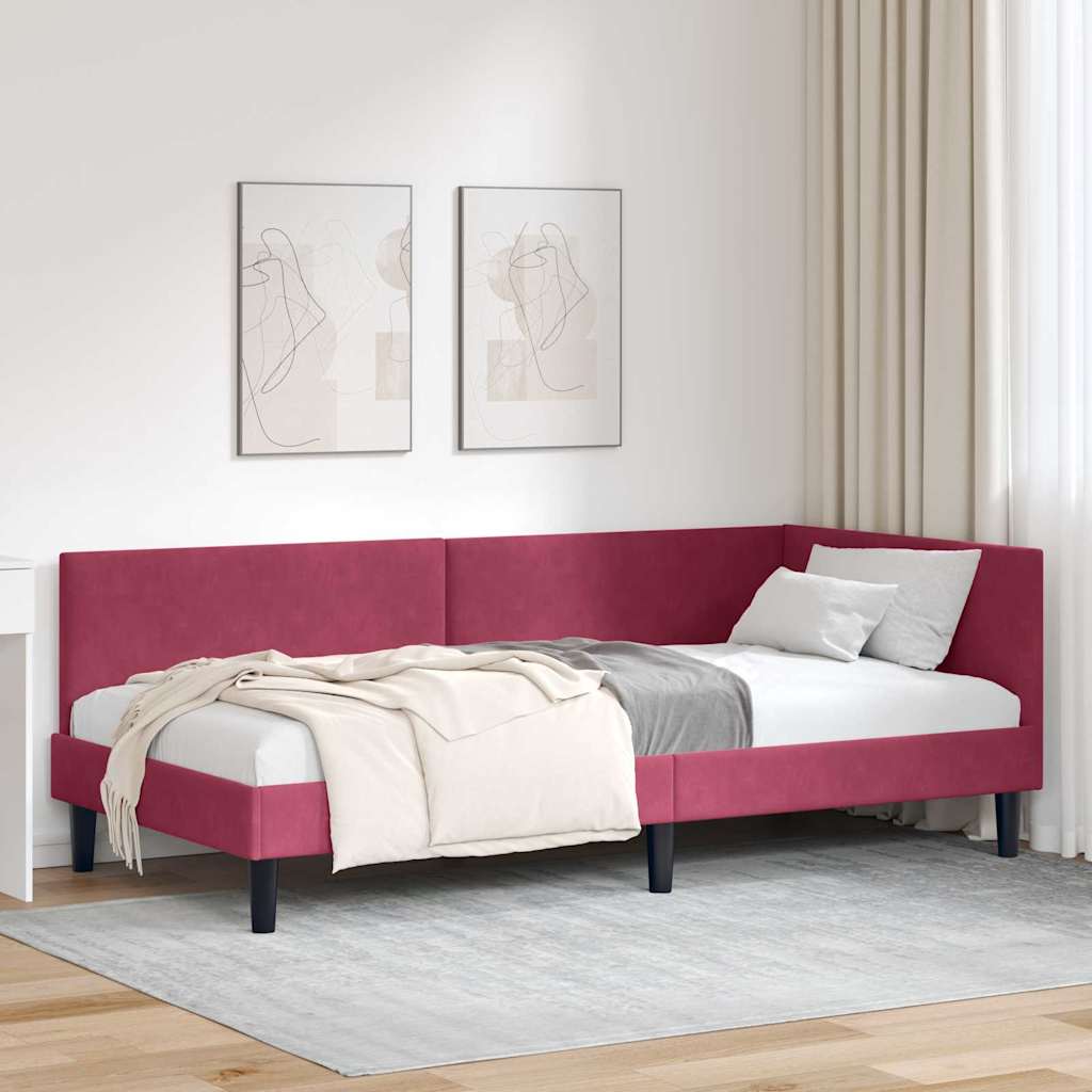 Corner Bed Frame with Headboard Burgundy 80 Cm X 200 Cm Velvet